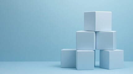 Minimal cubes blue background geometric abstract modern design concept clean architecture white simple structure