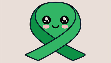 Cute green awareness ribbon with a kawaii face and rosy cheeks on a light background image art