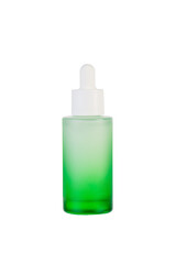 Green glass cosmetic bottle, Skin care or sunscreen cosmetic on transparent background.