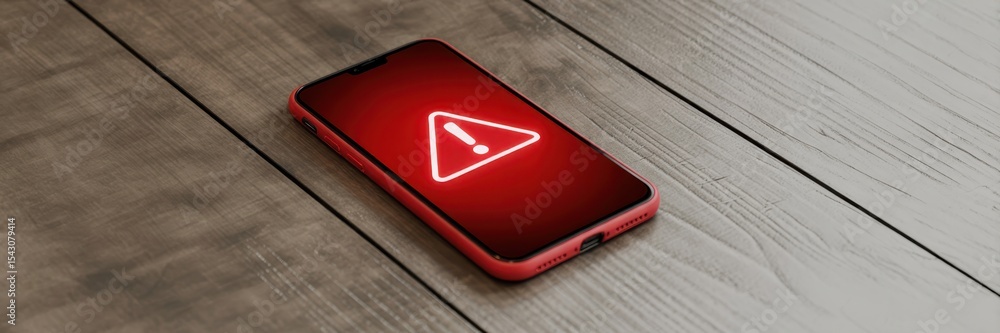 Poster red smartphone displaying a warning sign.