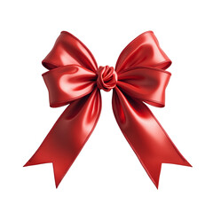 Fototapeta premium Elegant red satin ribbon bow christmas gift decoration transparent background