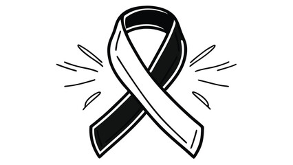 Illustration of a black and white awareness ribbon with radiating lines on a plain white background