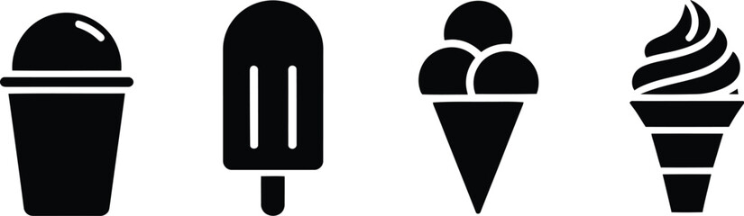 Simple black and white icons of various frozen treats.