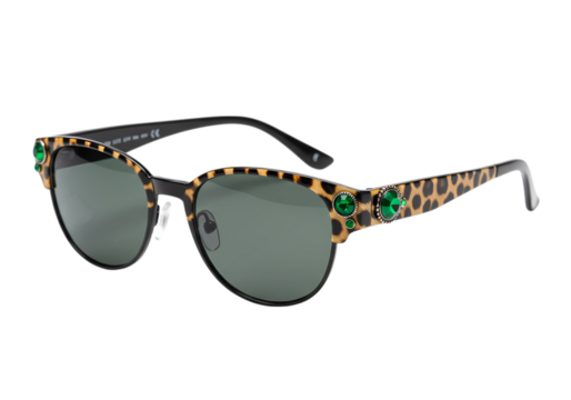 Leopard Print Sunglasses with Emerald Accents isolated on transparent baackground