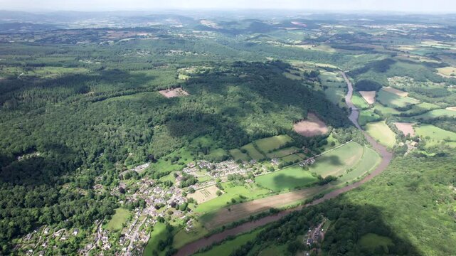 Tintern Abbey and River Wye, Chepstow South Wales. Beautiful aerial view, summer daytime