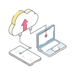 Latest icon of cloud upload designed in isometric style