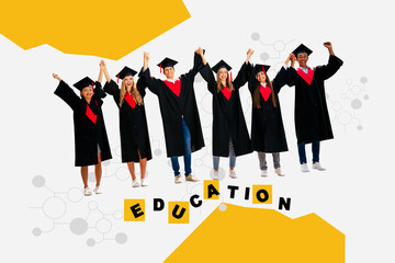 Sketch composite 3D photo collage trend artwork of university autumn season study knowledge student...