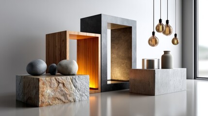 Geometric shapes modern minimalist composition gold marble cubes abstract architecture elegant luxury design stylish decor