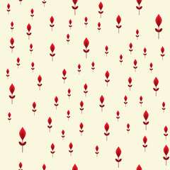 Seamless vector pattern. Stylized, abstract image of a flower in red tones of different sizes scattered on a beige background.
