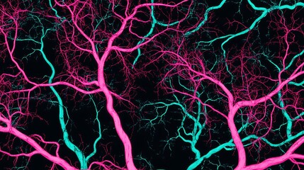 Vibrant tree branches in fuchsia and teal