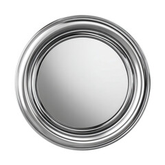 Metallic silver circular frame gleaming with concentric rings, highlighting precision and sophistication against transparent background