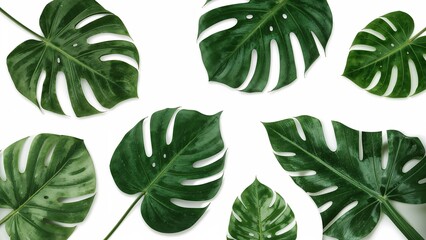Monstera leaf pattern on white background