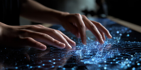  Touch creates midair hex grids visualizing generative AI knowledge maps.
