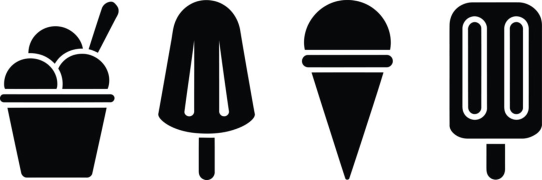 Simple black and white icons of ice cream treats