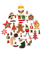 Christmas tree decoration abstract with retro natural ornaments on white background. Festive design...