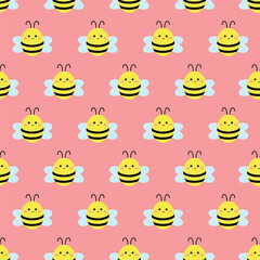 Cute kids vector pattern with bees on a pink background