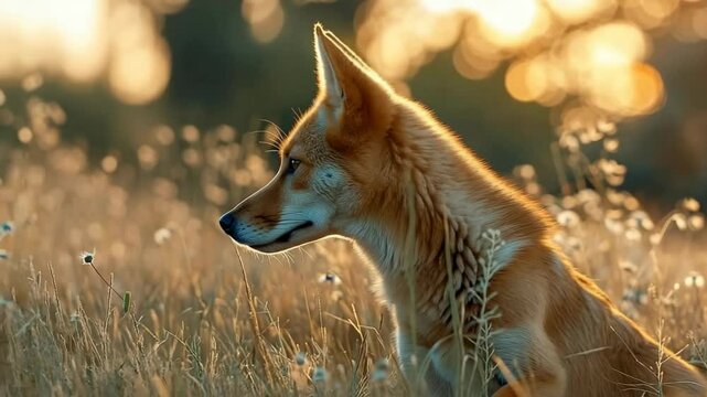 dingo dog against the backdrop of summer Australian nature