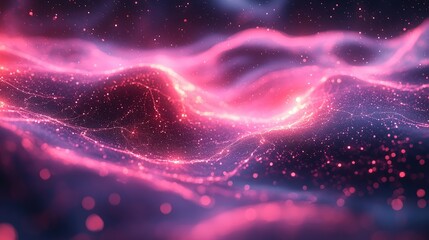Abstract glowing pink digital waves in space