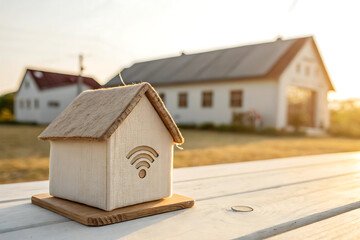 Smart home concept rural setting wifi house model