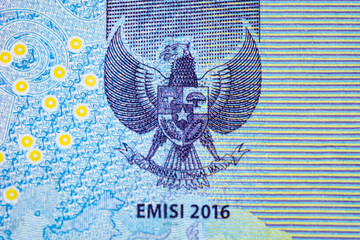 Macro of eagle on indonesian ten thousand Rupiah bank note