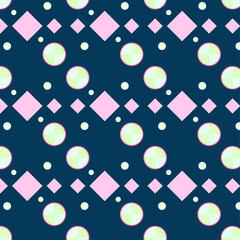 Seamless Geometric Wallpaper Pattern Featuring Pink Diamonds and Green Circles