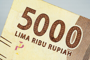 Macro of five thousand indonesian Rupiah bank note currency number value