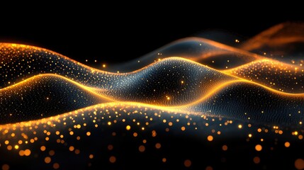 Abstract gold waves of particles on dark background