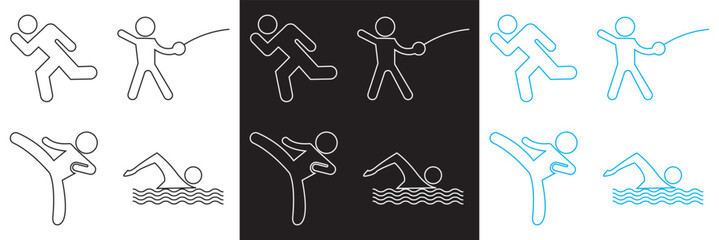 Athletic Sports  Icons . Exercises, football, swimming etc icon. Vector illustration. isolated on white and black background. EPS 10
