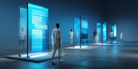  Transparent display pulses in segments showing synchronized AI coordination.
