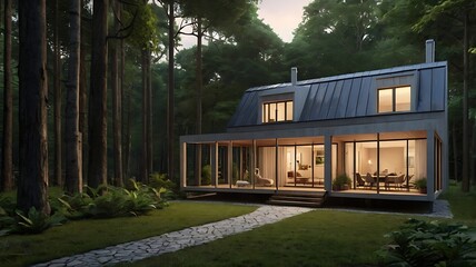 Colonial terrace house repurposed in wild forest setting, 3D architectural visual