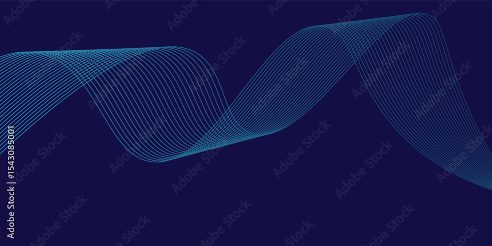 Poster abstract glowing wave lines on dark blue background. dynamic wave pattern. modern flowing wavy lines