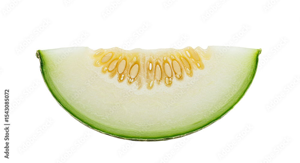 Poster fresh slice of honeydew melon isolated on a black background with seeds