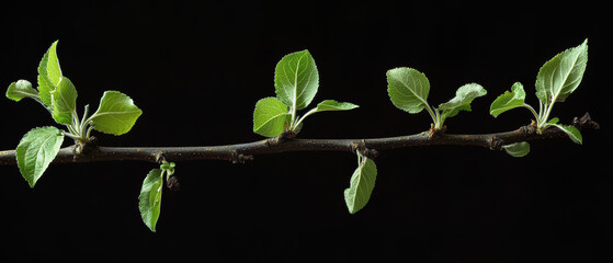 High fidelity close-up of apple tree seedling with cotyledons in studio environment
