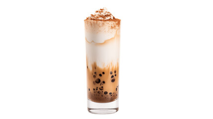 Bubble Tea, Boba Milk Tea, Pearl Milk Tea, Iced Boba Drink, Delicious Pearl Milk Tea with Whipped Topping, Iced Brown Sugar Bubble Tea Drink, Layered Boba Milk Tea in Tall Glass, Creamy Iced Bubble 