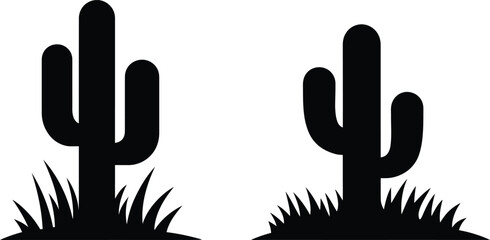Obraz premium Two Simple Black Silhouette Cacti in Desert Grass