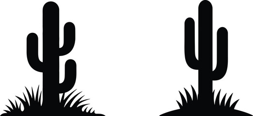 Fototapeta premium Simple Silhouette of Two Cacti in Desert Landscape