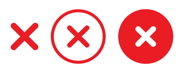 Fototapeta premium Red cross sign set. Wrong mark collection. Red cross X symbol. Red grunge X icon. Stock vector.