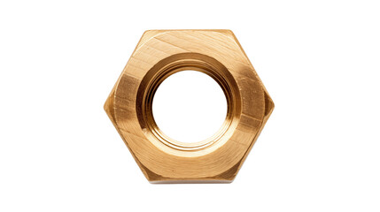 Brass Hex Nut , Hexagonal Nut, Brass Hex Nut Isolated on White Background, Industrial Metal Fastener – Hex Nut Close-Up, Golden Brass Nut for Mechanical Use, Hexagonal Brass Nut – Precision Engineered