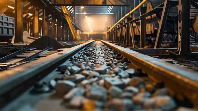 Conveyor belt at a gold mining plant with shallow ore depth. Conveyor belt concept