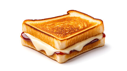 Croque-monsieur isolated on a clean white background, emphasizing its golden crust and gooey cheese