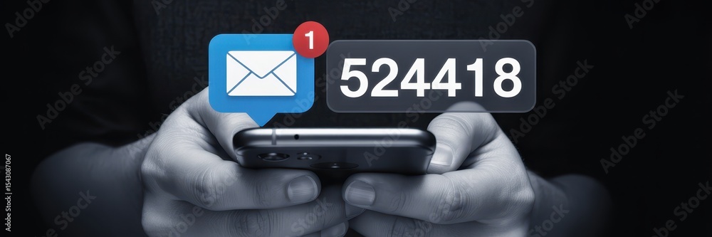 Aufkleber close-up of hands holding a smartphone with new message notifications.