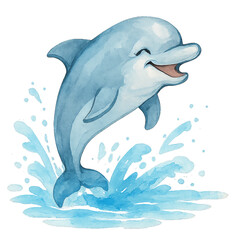 Naklejka premium Cute Jumping Dolphin Watercolor Illustration