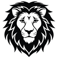 Fototapeta premium Stylized lion head with a symmetrical mane shows its face in detailed monochrome format
