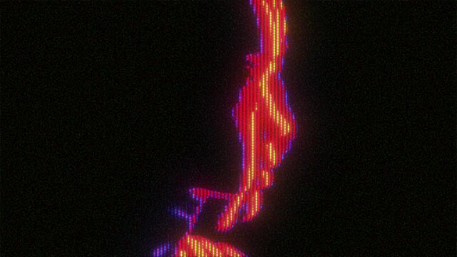 4K Stylized neon face and hand silhouette with red-purple glow, CRT scanlines and pixel flicker, glitch effect for motion graphics overlay, screen mode, vaporwave identity and cyberpunk visual - Powered by Adobe