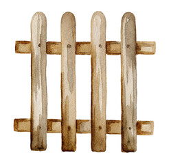 Watercolor illustration of a garden fence on transparent background.