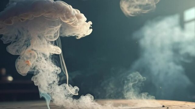 Ethereal Smoke Plume Rising Mystical Vapor Cloud Dramatic Atmospheric Haze Abstract V F X Element Slow Motion Cinematic Fantasy Background Texture Overlay Perfect for Film Editing