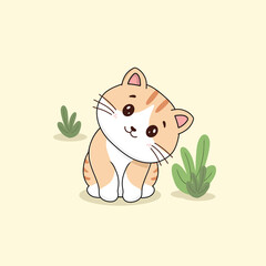 Cute cat adorable pose vector handdrawn illustration
