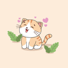 Cute cat happy pose handdrawn illustration