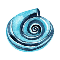 Round sea shell blue hand painted with watercolor