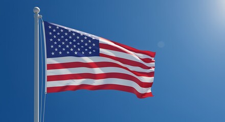 American Flag Waving Bright Blue Sky US flag stars and stripes